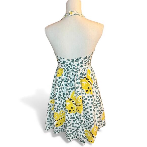 Vintage Y2K Betsey Johnson Butterfly halter mini dress whimsical green & yellow - Picture 7 of 10